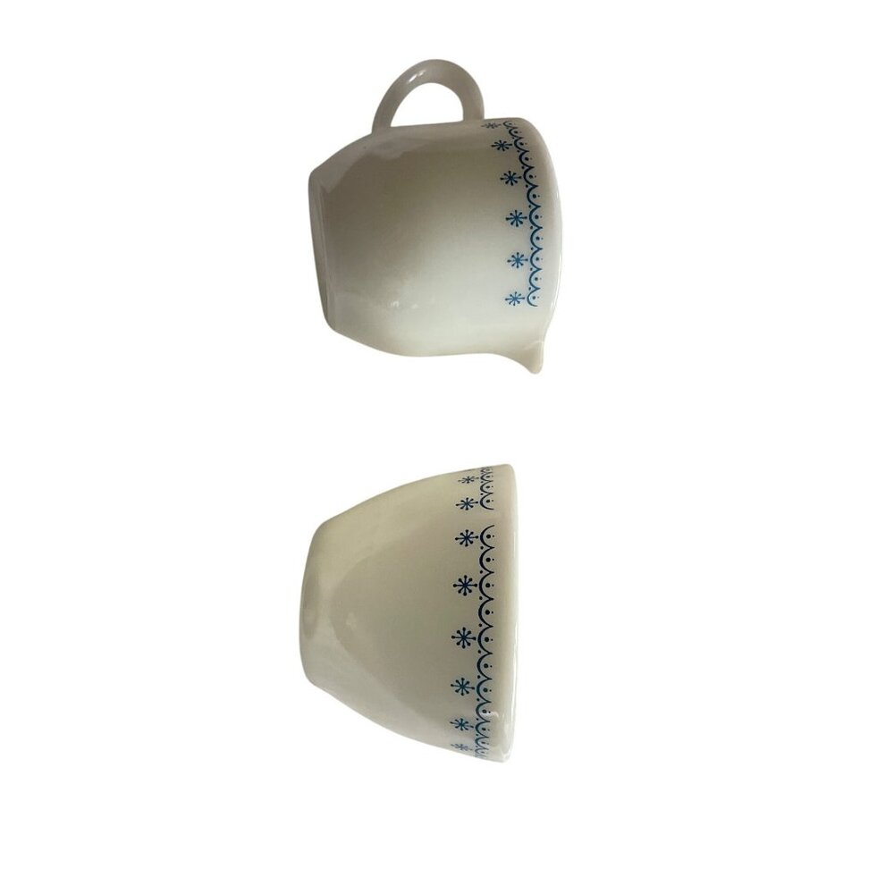 Vintage Fire-King Anchor Hocking Milk Glass Creamer & Sugar Set With Blue Floral